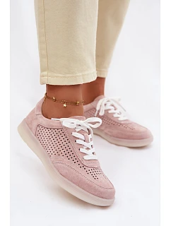 Kožené semišové dámské tenisky s Růžové model 22100237 - Boto