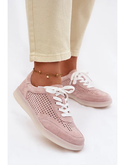 Kožené semišové dámské tenisky s Růžové model 22100237 - Boto Kožené semišové dámské tenisky s Růžové model 22100237 - Boto