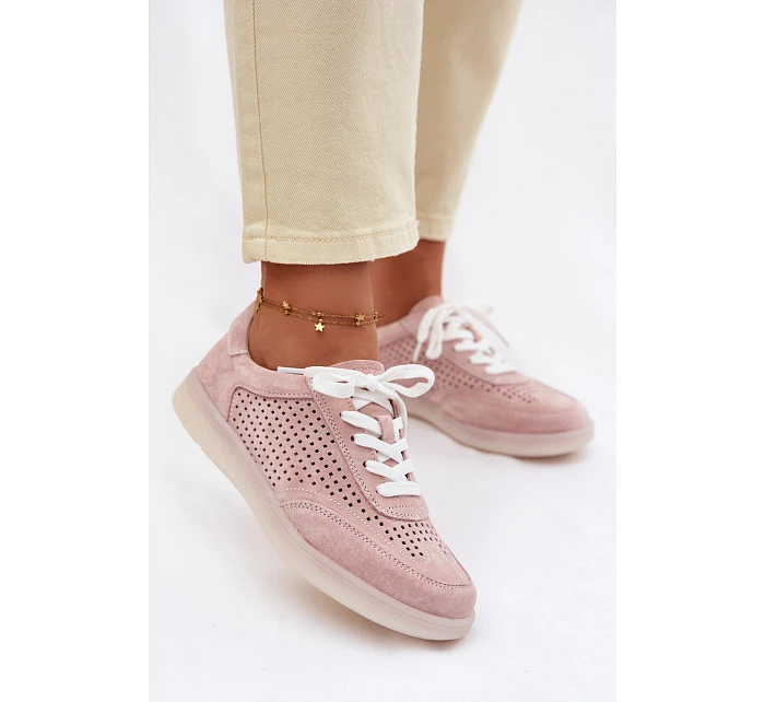 Kožené semišové dámské tenisky s Růžové model 22100237 - Boto Kožené semišové dámské tenisky s Růžové model 22100237 - Boto