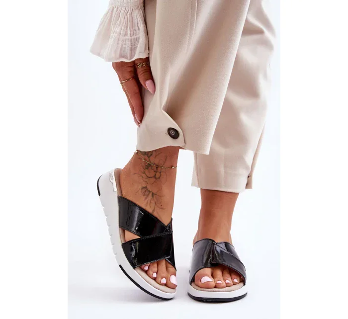 Lakované nízké klínky S.Barski Černé Lakované nízké klínky S.Barski Černé