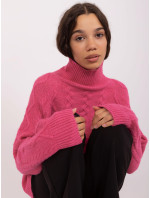 Tmavě růžový dámský svetr s kabelkami a rolákem