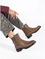 Exkluzívní hnědé kotníčkové boty dámské na širokém podpatku Exkluzívní hnědé kotníčkové boty dámské na širokém podpatku