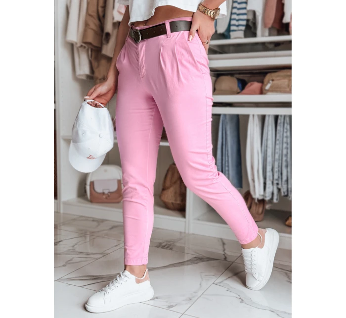 Dámské chinos kalhoty s páskem MODELA růžové FashionStreet UY2565