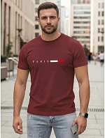 Koszulka męska bawełniana z napisem PARIS bordowy model 22316064 - FashionStreet