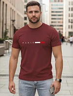 Pánské bavlněné tričko s nápisem PARIS v bordové barvě, FashionStreet NX5139R