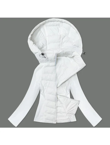 Bílá dámská prošívaná bunda z různých spojených materiálů model 20997771 - J.STYLE