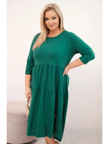 Dámská bavlněná sukni Plus Size s volány a ohrnutým rukávem zelená Dámská bavlněná sukni Plus Size s volány a ohrnutým rukávem zelená