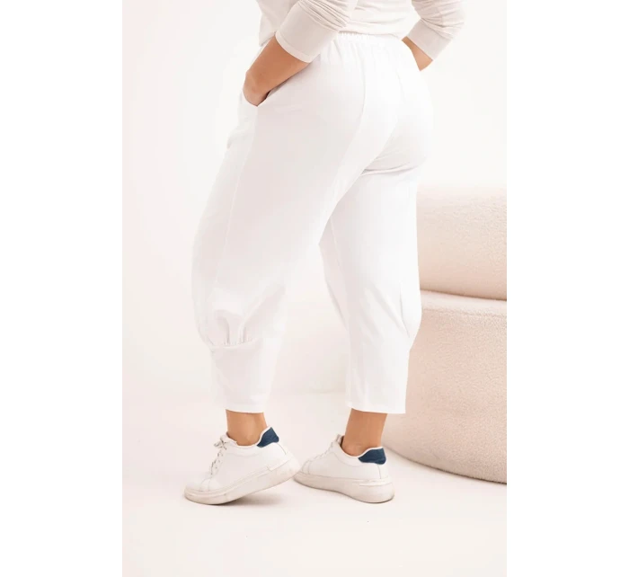 Dámské kalhoty Plus Size s nízkým sedem a gumou v pase bílé