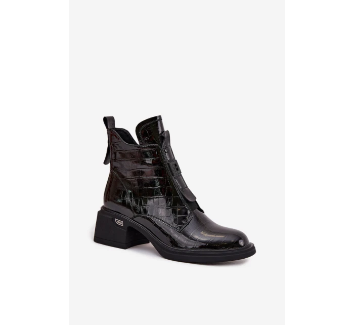 Lakované kožené dámské boty s na Černé model 21708346 - Boto
