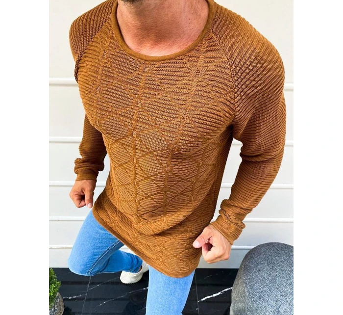 Pánský svetr přes hlavu camel WX1597 Pánský svetr přes hlavu camel WX1597