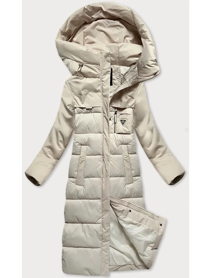 Světle béžová zimní bunda z různých spojených materiálů model 21248669 - Libland