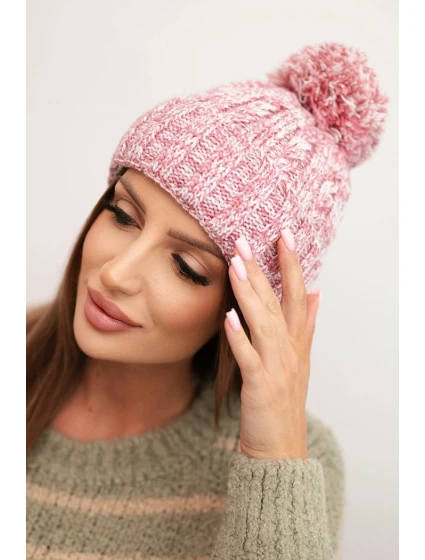 Dámská zimní čepice s bambulí z vlny model 21725320 světle růžová - K-Fashion Dámská zimní čepice s bambulí z vlny model 21725320 světle růžová - K-Fashion