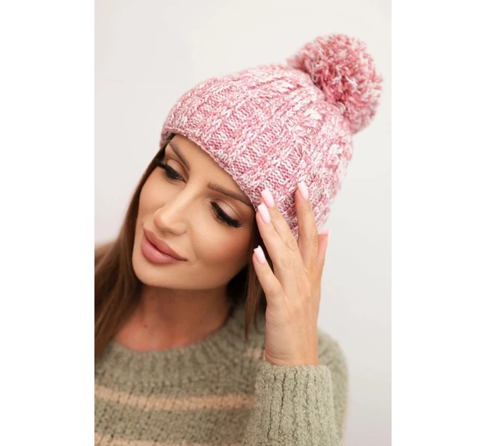 Dámská zimní čepice s bambulí z vlny model 21725320 světle růžová - K-Fashion Dámská zimní čepice s bambulí z vlny model 21725320 světle růžová - K-Fashion