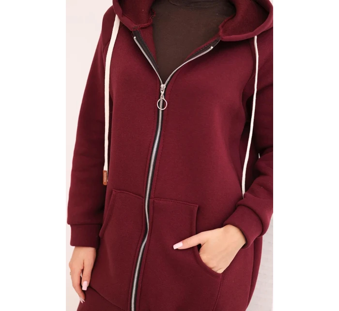 Dámská mikina s kapucí a zipem model 21780817 bordová - K-Fashion Dámská mikina s kapucí a zipem model 21780817 bordová - K-Fashion