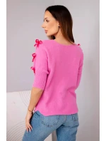 Dámský svetr s krátkým rukávem a ozdobnými mašlemi růžový
