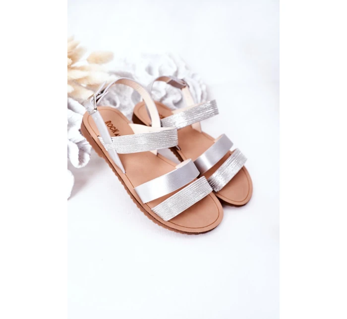 Dětské Lesklé Sandály Stříbrné Natalie Dětské Lesklé Sandály Stříbrné Natalie