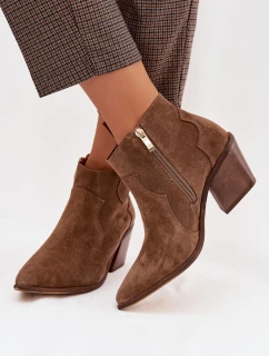 Kovbojky z pravé semišové kůže model 22035885 Khaki - Zazoo