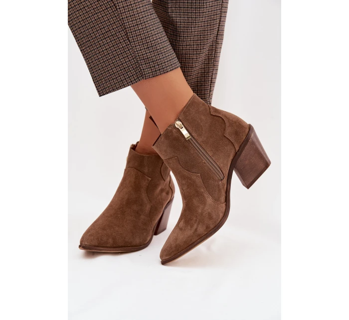 Kovbojky z pravé semišové kůže model 22035885 Khaki - Zazoo