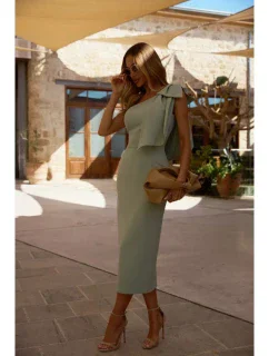 model 20970608 Šaty na jedno rameno s mašlí mátové - Moe