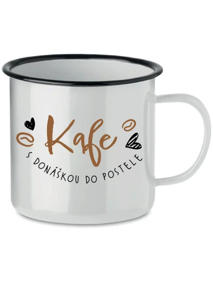 KAFE S DONÁŠKOU DO POSTELE - bílý plecháček 350 ml