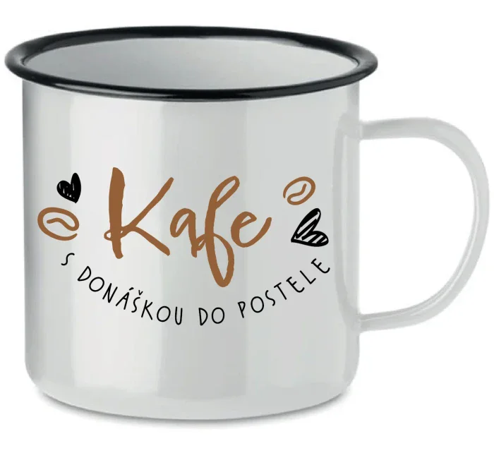 KAFE S DONÁŠKOU DO POSTELE - bílý plecháček 350 ml