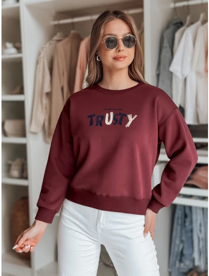 Dámská oversize mikina s výšivkou SOFTRUS vínová FashionStreet BY1407