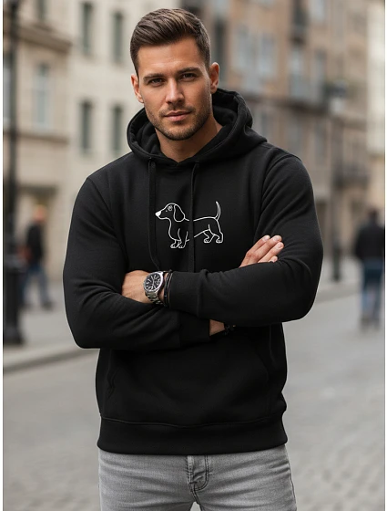 Pánská mikina s potiskem jezevčíka černá FashionStreet NX0221B