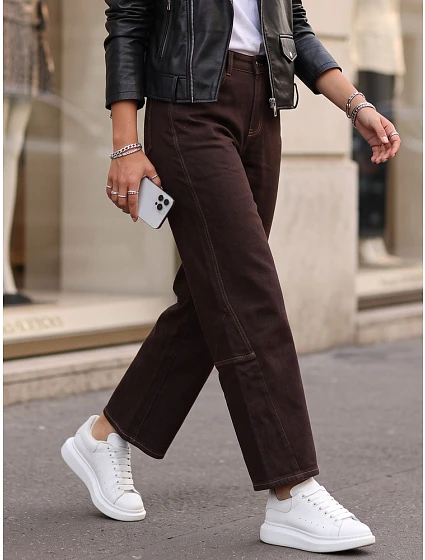 Dámské džíny s vysokým pasem a balónovým střihem, hnědé, FashionStreet UY3120