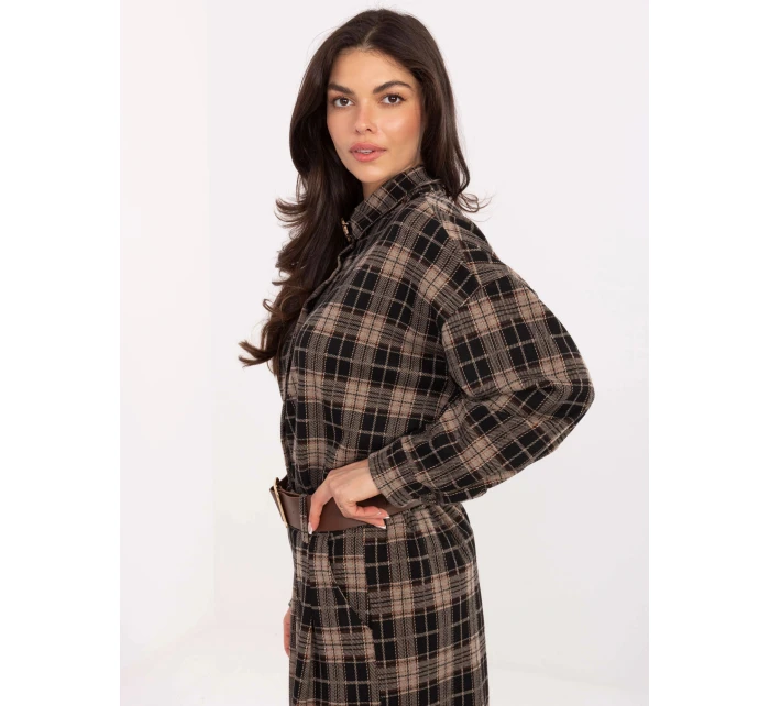Tmavě béžová dámská flanelová károvaná košile (21638) Tmavě béžová dámská flanelová károvaná košile (21638)