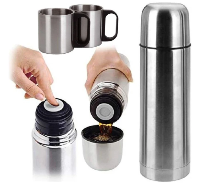 CESTOVNÍ TERMOSKA 1000 ML SE 2 ŠÁLKY STŘÍBRNÁ CESTOVNÍ TERMOSKA 1000 ML SE 2 ŠÁLKY STŘÍBRNÁ