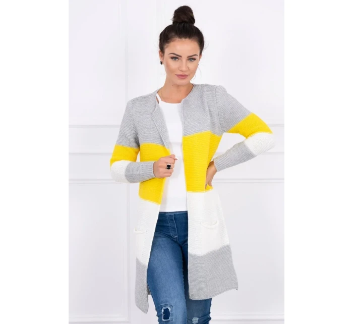 Šedý+žlutý pruhovaný svetr