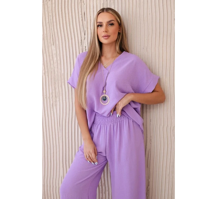 Komplet s náhrdelníkem halenka + kalhoty světle fialová Komplet s náhrdelníkem halenka + kalhoty světle fialová