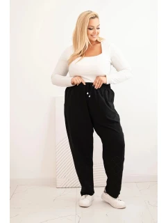 Dámské kalhoty Plus Size bavlněné s kapsami černé