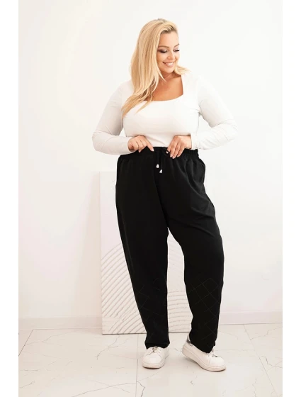 Dámské kalhoty Plus Size bavlněné s kapsami černé