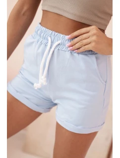 Dámské bavlněné šortky s gumičkou a zavazováním v pase modré