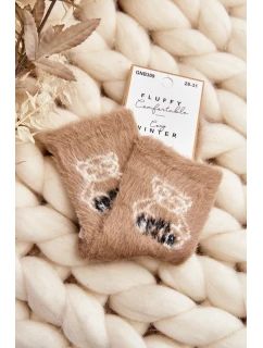 Dětské chlupaté ponožky s medvědem béžové