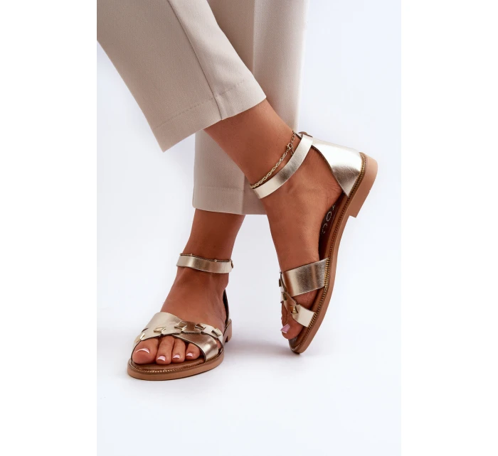 Zazoo 40378 Ploché Dámské Kožené Sandály Zlaté