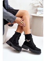 Zateplené kotníkové boty s ozdobou Černé S.Barski HY42-281 Zateplené kotníkové boty s ozdobou Černé S.Barski HY42-281