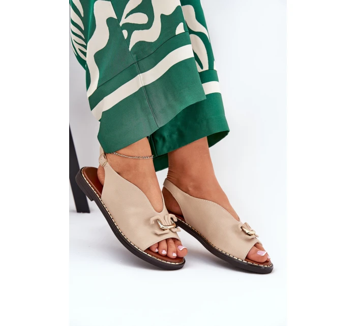 Sandály Na Ploché Podpatky S Dekorací Eko Kůže Béžové model 21685875 - Boto Sandály Na Ploché Podpatky S Dekorací Eko Kůže Béžové model 21685875 - Boto