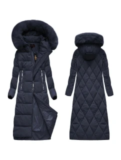 Tmavě modrá dlouhá dámská zimní bunda s kapucí model 21242133 - Libland