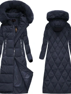 Tmavě modrá dlouhá dámská zimní bunda s kapucí model 21242133 - Libland