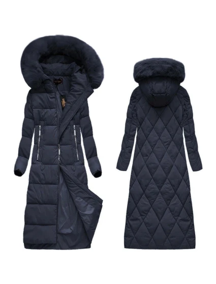 Tmavě modrá dlouhá dámská zimní bunda s kapucí model 21242133 - Libland