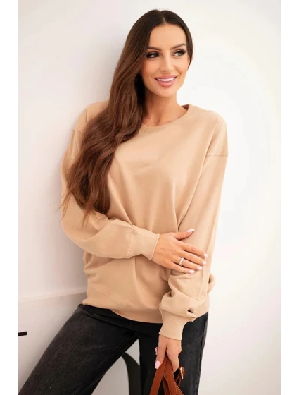 Dámská mikina s model 21718723 výstřihem basic z bavlny béžová - K-Fashion