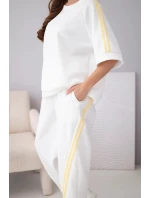 Dámský komplet máslový z viskózy mikina a kalhoty s lampasy bílý