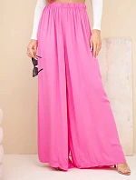 Dámské široké viskózové kalhoty s gumou v pase růžové