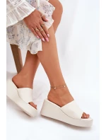 Dámské Pantofle Na Klínu Eko Kůže Světle Béžové Obenae Dámské Pantofle Na Klínu Eko Kůže Světle Béžové Obenae