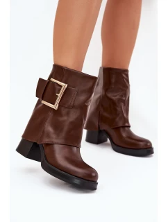 Dámské Zateplené Boty Na Podpatku Se Zlatou Sponou Hnědé Milira