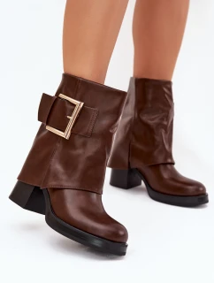 Dámské Zateplené Boty Na Podpatku Se Zlatou Hnědé model 21704767 - Boto