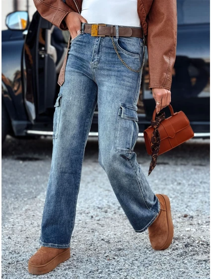 dámské džínové kalhoty s páskem modré Dstreet model 21981546 - FashionStreet