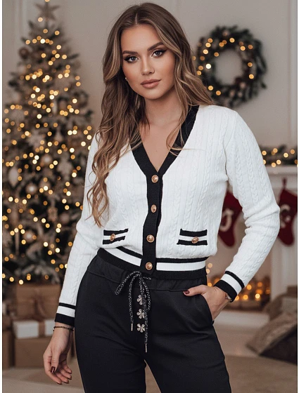 Dámský rozepínací svetr bílý model 21982275 - FashionStreet